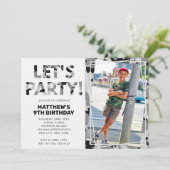 Camouflage Geburtstag, Let's Party Gray Camouflage Einladung (Stehend Vorderseite)