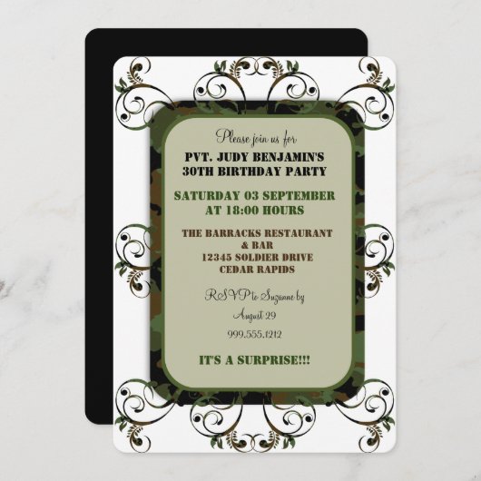 Camouflage Geburtstagsparty Einladungen (Vorne/Hinten)