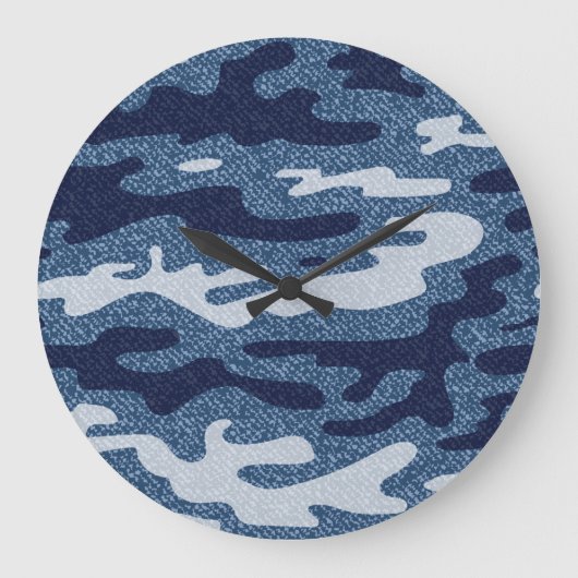 Camouflage Gepunktet Denim Jeans Pattern Große Wanduhr (Vorderseite)