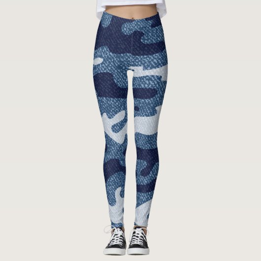 Camouflage Gepunktet Denim Jeans Pattern Leggings (Vorderseite)