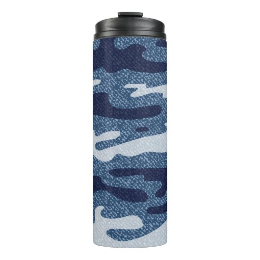 Camouflage Gepunktet Denim Jeans Pattern Thermosbecher (Vorderseite)