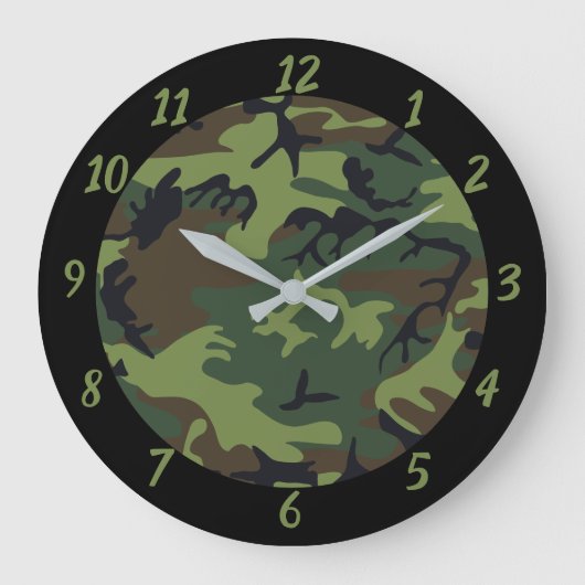 Camouflage Green Black Militär Thema große Uhr (Vorderseite)