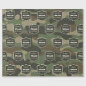 Camouflage Green Camouflage Army Monogram Birthday Geschenkpapier (Flach)
