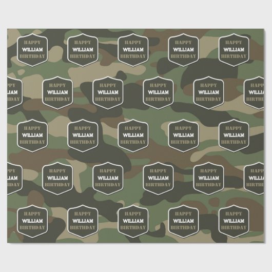 Camouflage Green Camouflage Army Monogram Birthday Geschenkpapier (Flach)