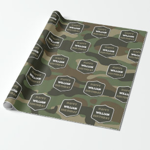 Camouflage Green Camouflage Army Monogram Birthday Geschenkpapier