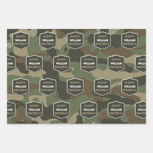 Camouflage Green Camouflage Army Monogram Birthday Geschenkpapier Set (Vorderseite 2)
