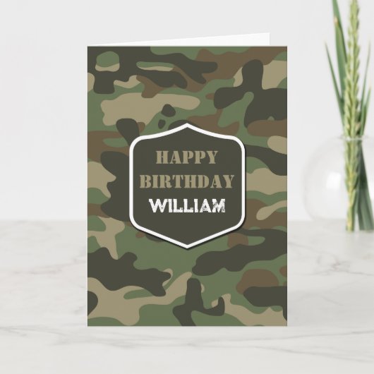Camouflage Green Camouflage Army Monogram Birthday Karte (Vorderseite)