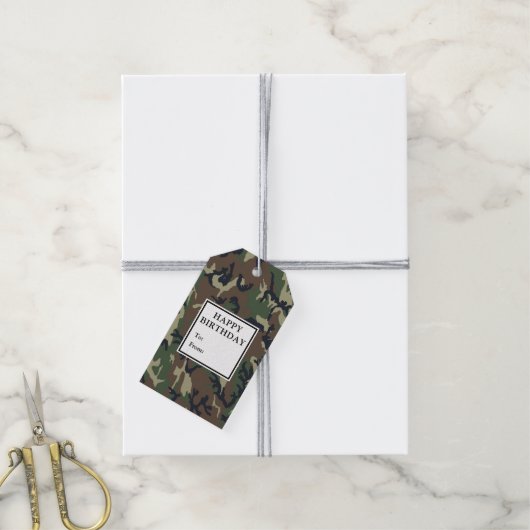 Camouflage Green GeburtstagsgeschenkTags Geschenkanhänger (Mit Garn)