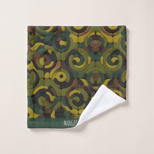 Camouflage Green Mosaik Muster Badhandtuch Set (Waschlappen)