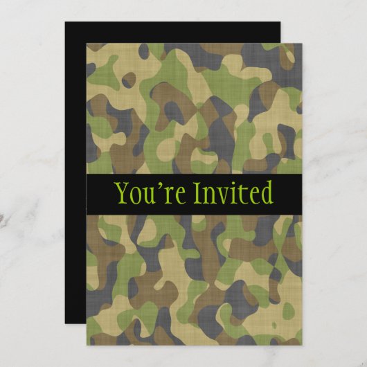 Camouflage Grüntöne & Braun Einladung (Vorne/Hinten)