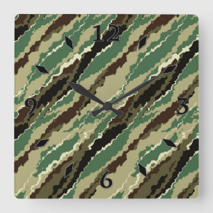 Camouflage Hakki gepunktet gestreiftes Muster Quadratische Wanduhr