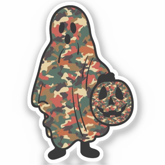 Camouflage Halloween Ghost mit Pumpkingel Aufkleber (Vorderseite)