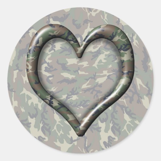 Camouflage Heart Runder Aufkleber (Vorderseite)