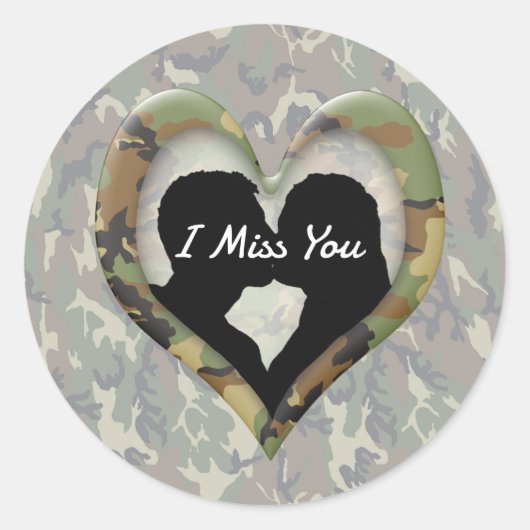 Camouflage Herz mit Kissing Couple Miss You Runder Aufkleber (Vorderseite)