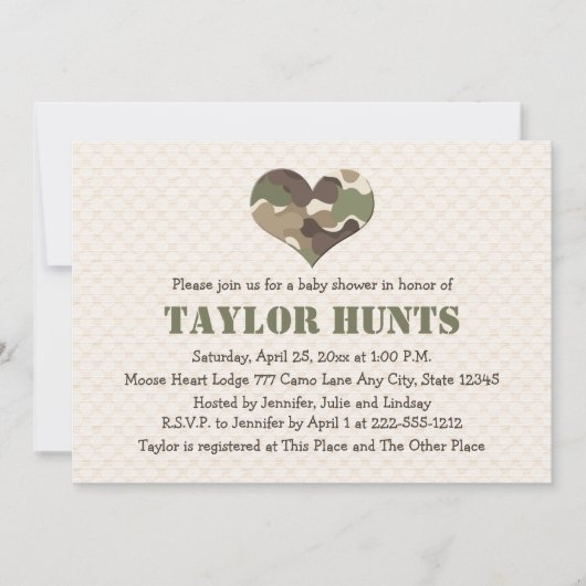Camouflage Herzkinderdusche Einladungen (Vorderseite)