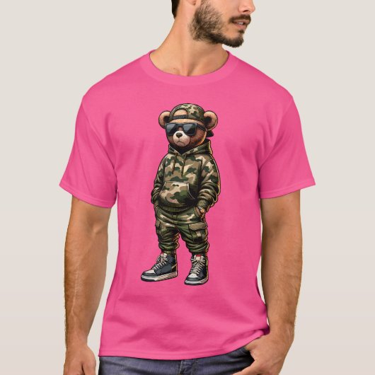 Camouflage Hip Hop Teddy Bear Cool Rapper Streetwe T-Shirt (Vorderseite)