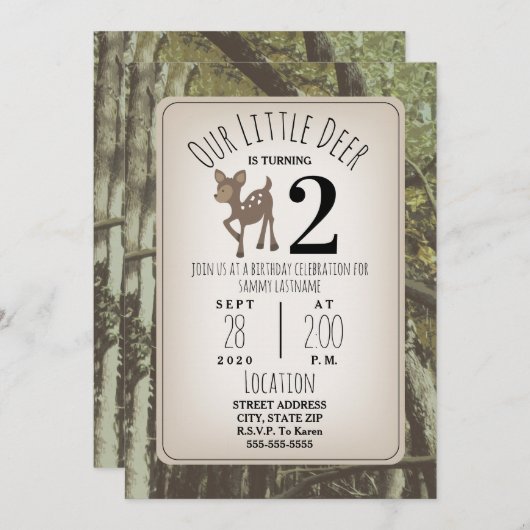 Camouflage Hirsch Geburtstag Einladung (Vorne/Hinten)