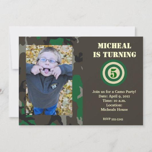 Camouflage Jagd Einladung (Vorderseite)