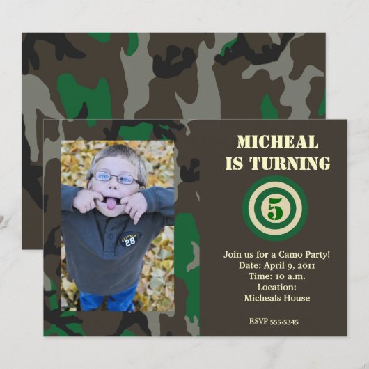 Camouflage Jagd Einladung (Vorne/Hinten)