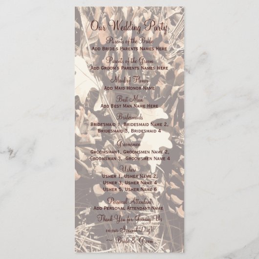 Camouflage Jagd Thema Land Hochzeiten Programme Ve (Rückseite)