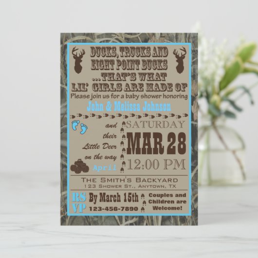 Camouflage Jagen Kinderdusche Einladung Mädchen (Stehend Vorderseite)