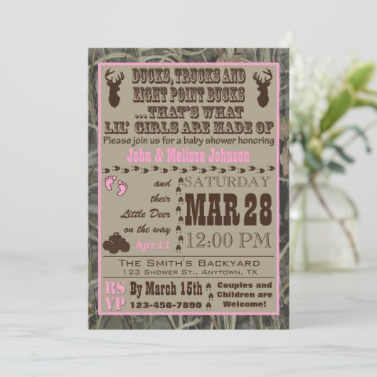 Camouflage Jagen Kinderdusche Einladungen (Stehend Vorderseite)