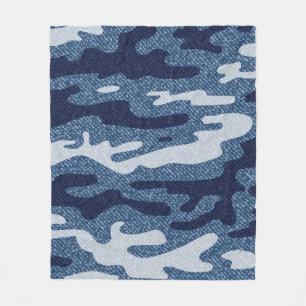 Camouflage Jeans Background. Vintage Spotted Denim Fleecedecke
