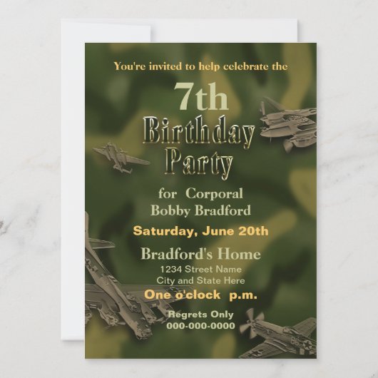 Camouflage Jungen Einladung Geburtstag, Name/Alter (Rückseite)
