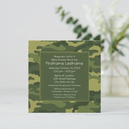 Camouflage Kinderdusche oder Party Einladung (Stehend Vorderseite)