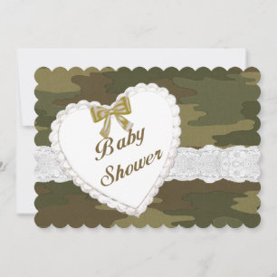 Camouflage Lace Heart Baby Dusche Einladung