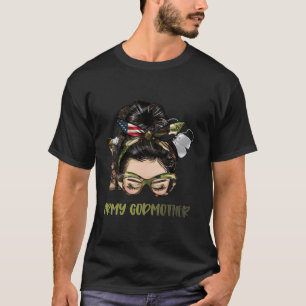 Camouflage Messy Bun Military Army Godmutter Veter T-Shirt
