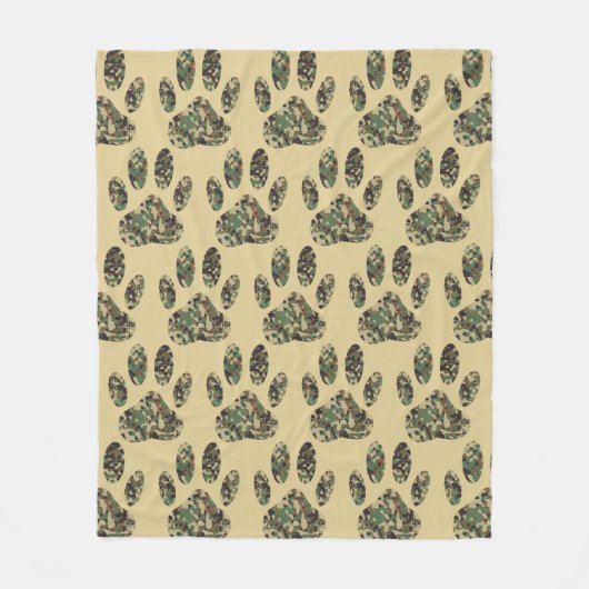 Camouflage Muster Dog Paw Print Fleecedecke (Vorderseite)
