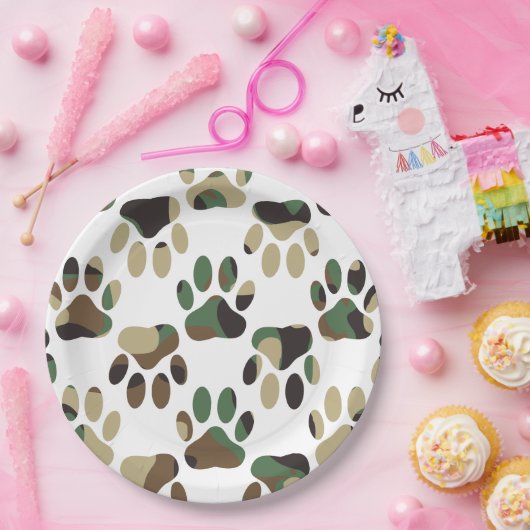 Camouflage Muster Dog Paw Print Pappteller (Party)