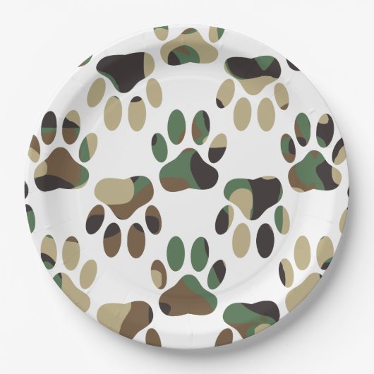 Camouflage Muster Dog Paw Print Pappteller (Vorderseite)