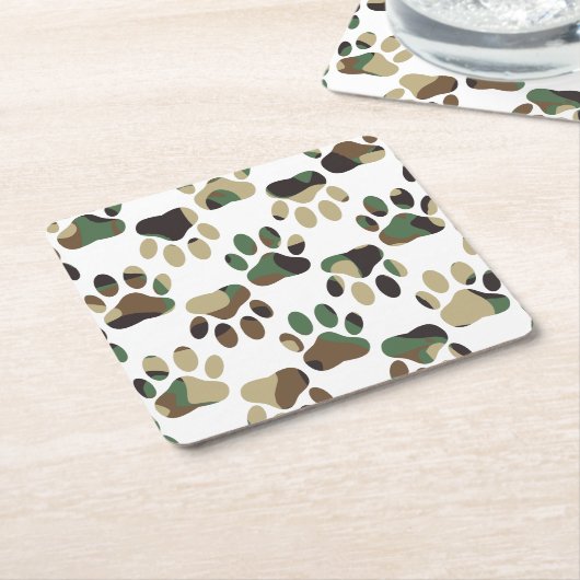 Camouflage Muster Dog Paw Print Rechteckiger Pappuntersetzer (angewinkelt)