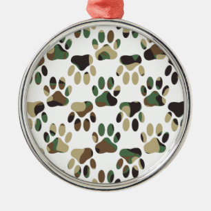 Camouflage Muster Dog Paw Print Silbernes Ornament