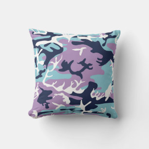 Camouflage Muster - Lila blaues Navy Kissen