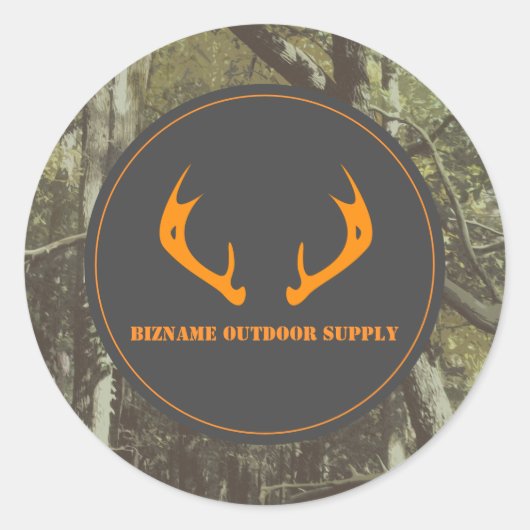 Camouflage Orange Deer Antlers Outdoor Business Runder Aufkleber (Vorderseite)