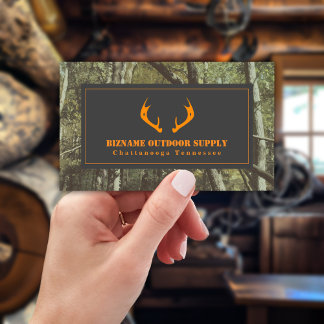Camouflage + Orange Deer Antlers Outdoor Retail Visitenkarte