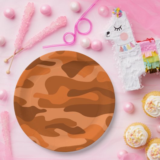 Camouflage Orange Monocolor Pappteller (Party)