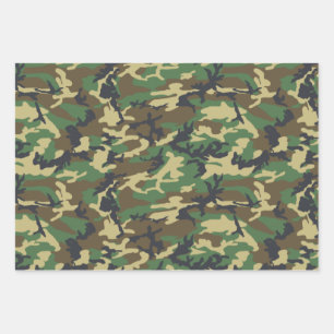 Camouflage Packpapier, Woodland Camouflage Geschenkpapier Set