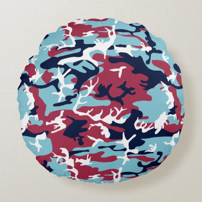 Camouflage Pattern - Burgund Navy White Rundes Kissen (Vorderseite)