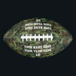 Camouflage Personalisiert Name Team Number Sports Football<br><div class="desc">Fügen Sie einfach Ihren Namen,  Ihre Mannschaft und Ihre Nummer zu diesem coolen,  personalisierten Fußball hinzu. Es hat eine Camouflage in Grün- und Brauntönen,  und Ihr Text erscheint in Weiß. Füllen Sie einfach die einfachen Vorlagenfelder aus und Ihr Text erscheint auf beiden Seiten des Balls.</div>