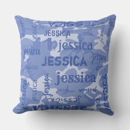 Camouflage Personalisierter Kurzer Name Blau Kissen