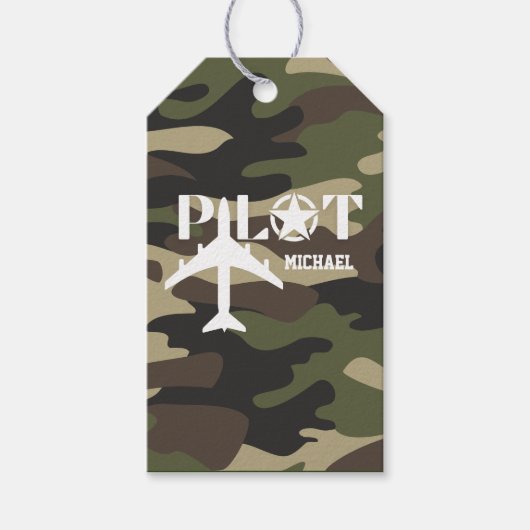 Camouflage Pilot Typografie, personalisiert Geschenkanhänger (Vorderseite)