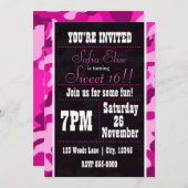 Camouflage Pink & Black Geburtstagsparty Einladung (Vorne/Hinten)