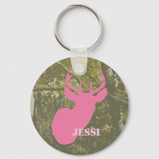 Camouflage & Pink Deer Head Personalized Keychain Schlüsselanhänger (Vorderseite)