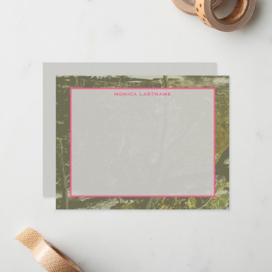 Camouflage & Pink Personalisiert Flat Notecard Mitteilungskarte (Vorderseite/Rückseite Beispiel)