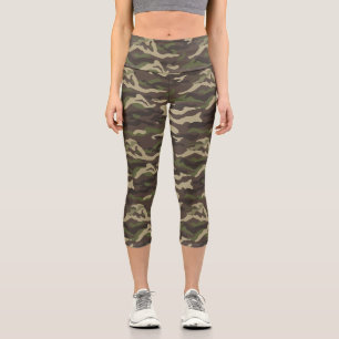 Camouflage Print, Green Brown Camouflage Muster ku Capri Leggings