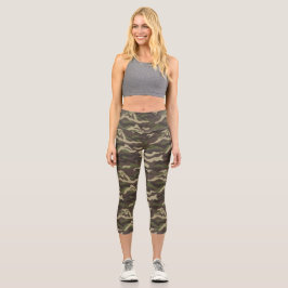 Camouflage Print, Green Brown Camouflage Muster ku Capri Leggings